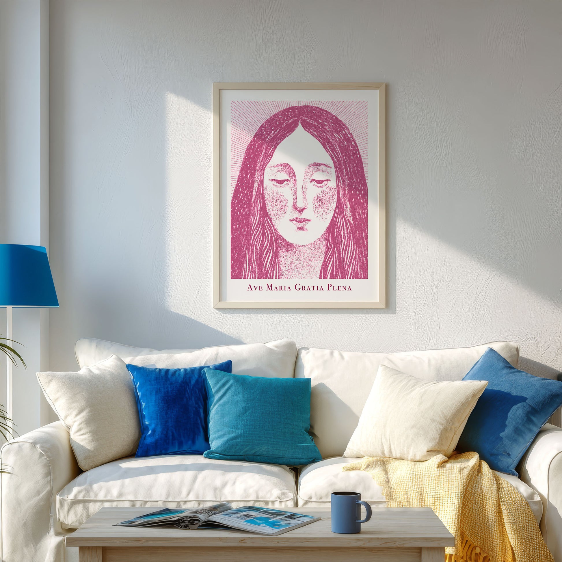 Virgin Mary Art Print - Pink interior mockup 04 - p_13_maria_0003_Layer 4