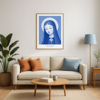 St Dymphna Art Print - Blue interior mockup 01 - p_15__blue_lamp_0004_Layer 5
