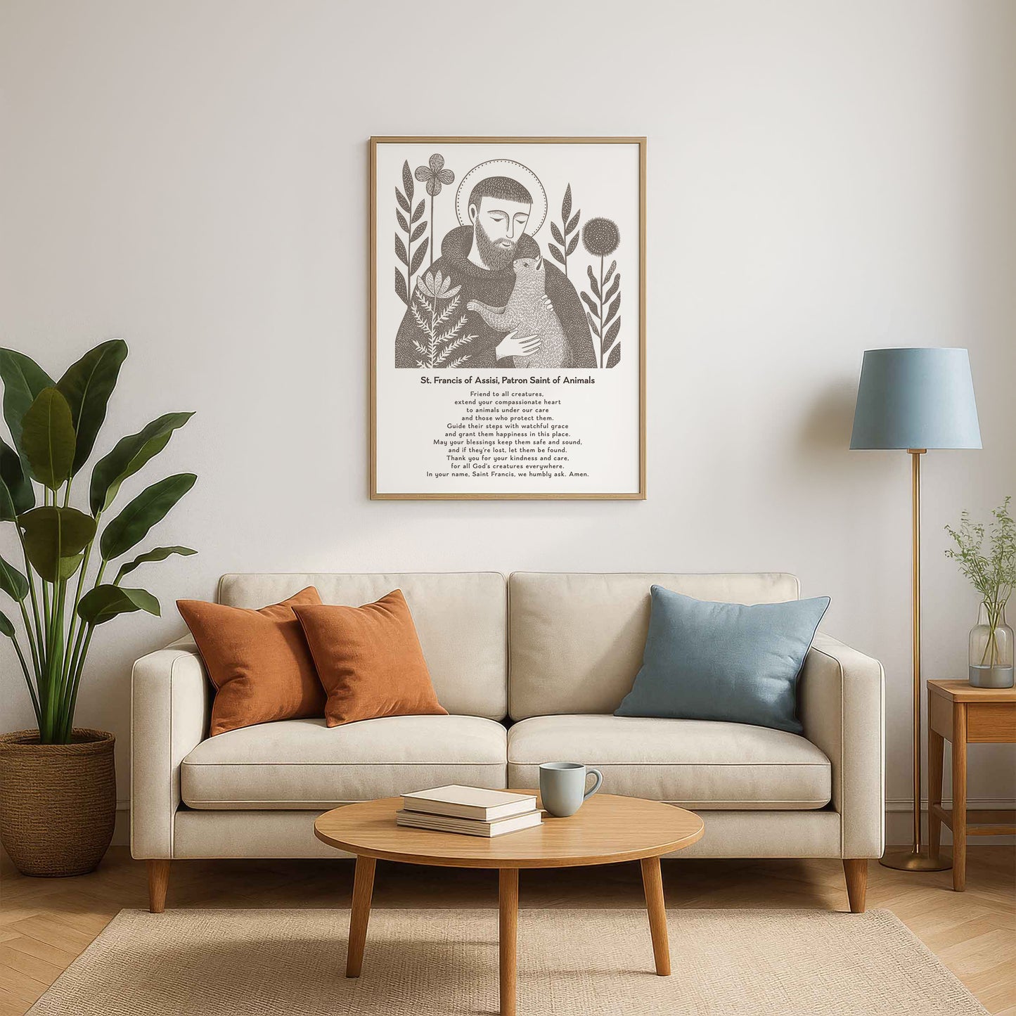 St Francis with Cat Art Print - Brown interior mockup 04 - p_15_franc_cat_0001_Layer 2
