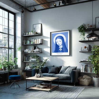 St Dymphna Art Print - Blue interior mockup 02 - p_16_loft_0001_Layer 2