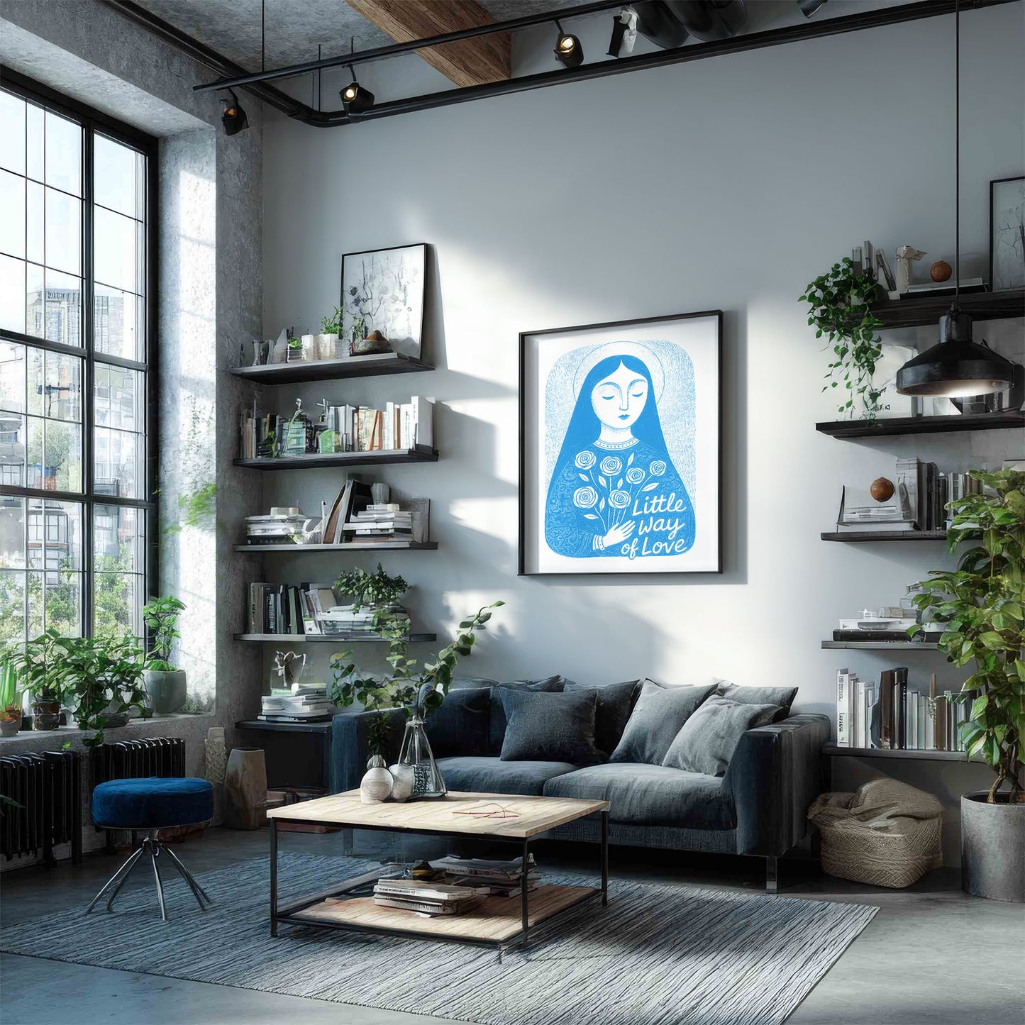 St Therese of Lisieux Art Print - Deep Blue interior mockup 04 - p_16_ter_0000_Layer 5