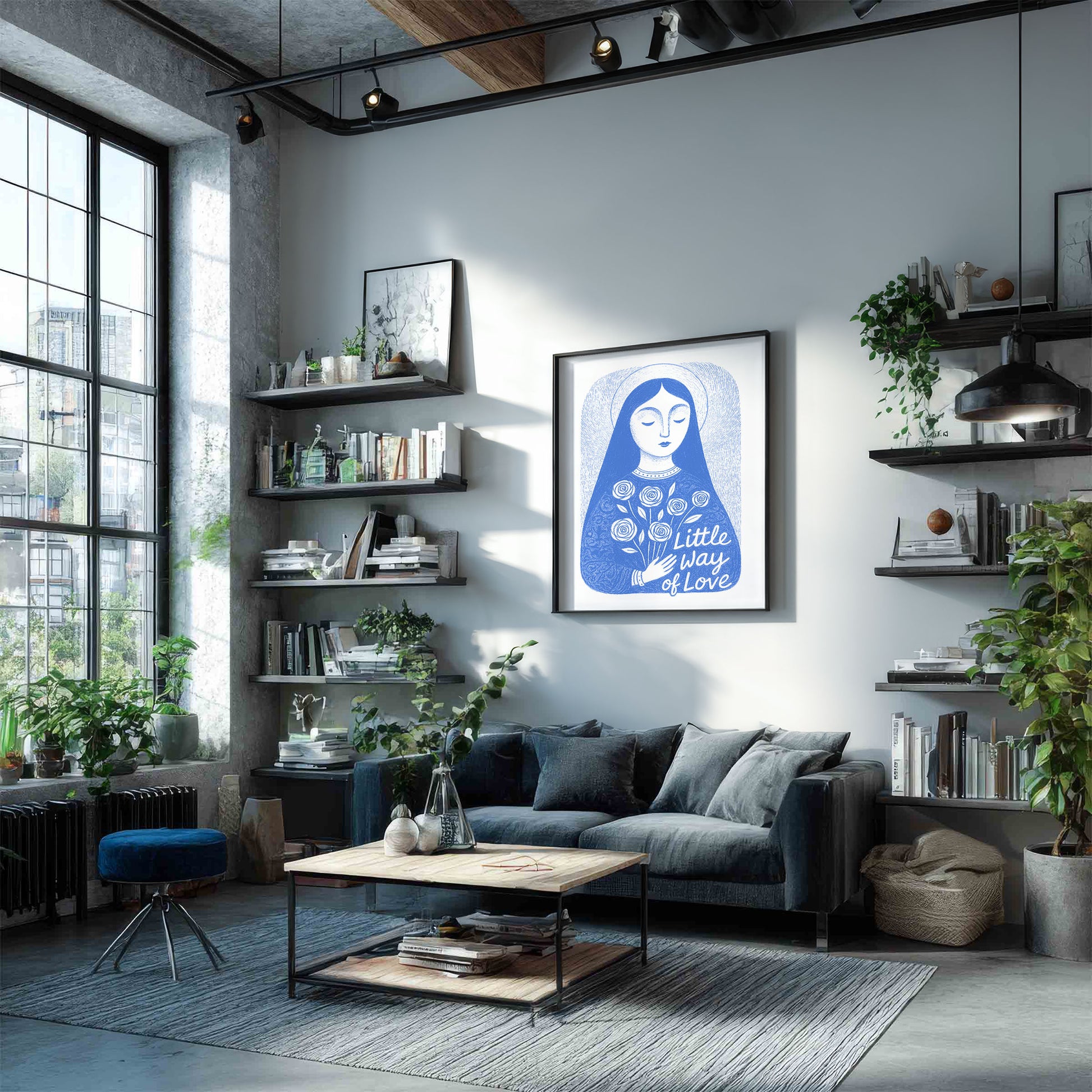St Therese of Lisieux Art Print - Blue interior mockup 03 - p_16_ter_0004_Layer 1