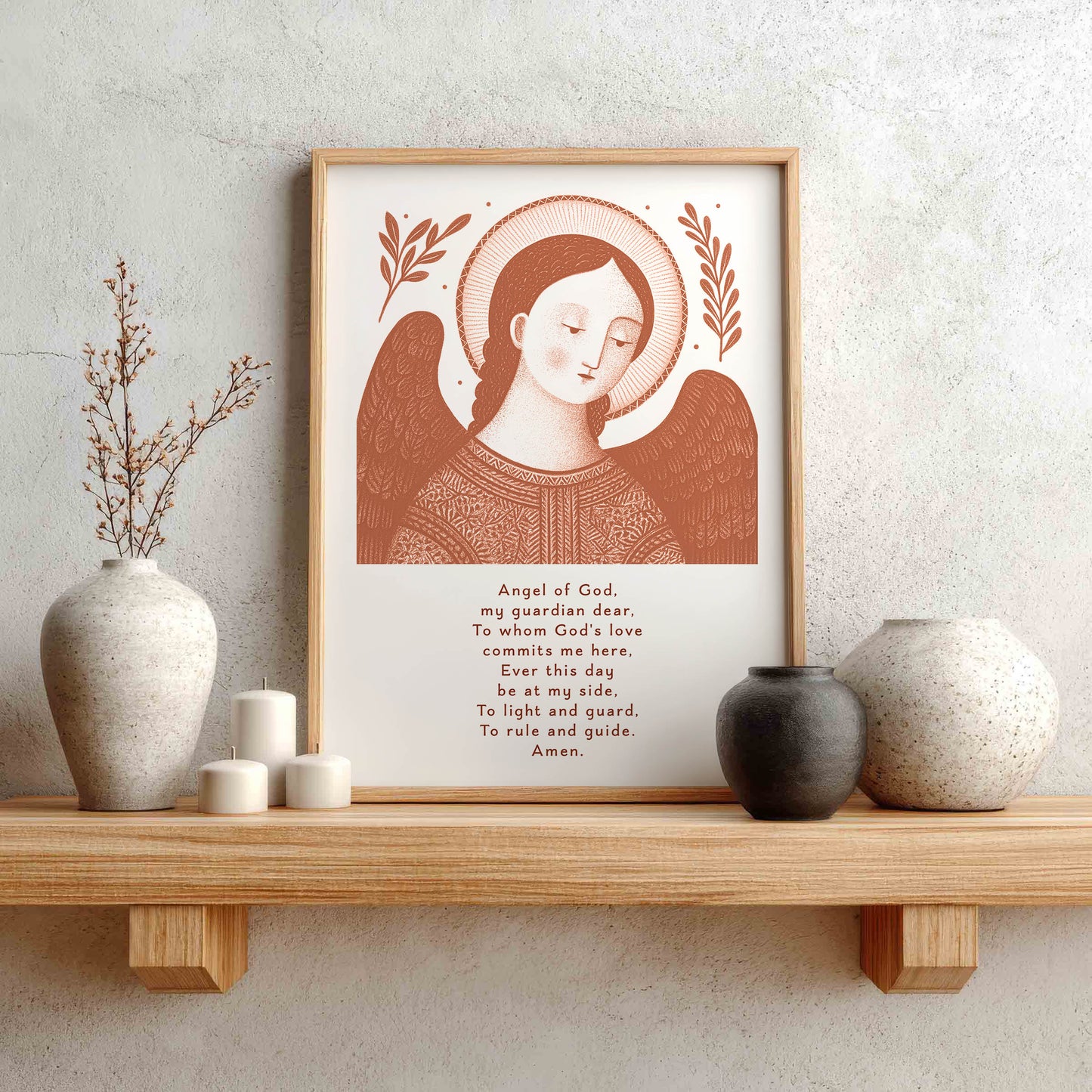 Guardian Angel for Boys Art Print - Terracotta interior mockup 01 - p_1_boy_0009_Layer 1
