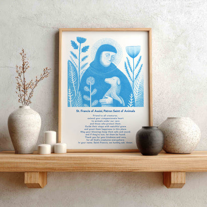 St Francis with Dog Art Print - Deep Blue interior mockup 02 - p_1_franc_dog_0002_Layer 9