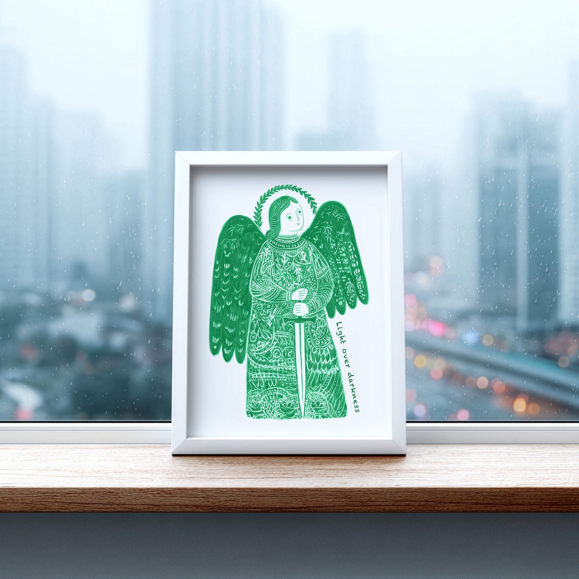 St Michael the Archangel Art Print - Green interior mockup 06 - p_20_am_0004_Layer 6