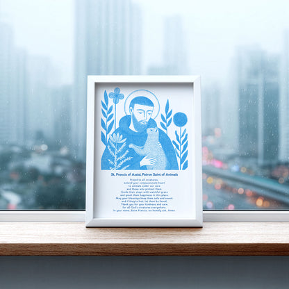 St Francis with Cat Art Print - Deep Blue interior mockup 08 - p_20_franc_cat_0002_Layer 8
