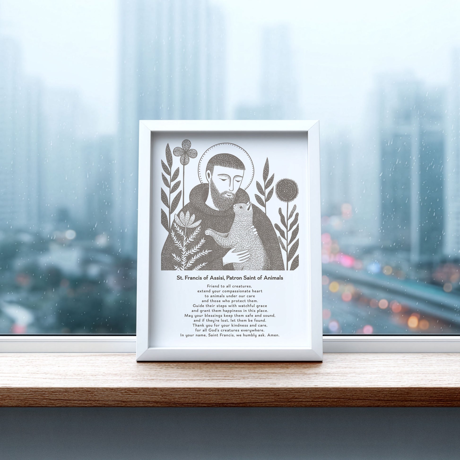 St Francis with Cat Art Print - Brown interior mockup 08 - p_20_franc_cat_0003_Layer 7