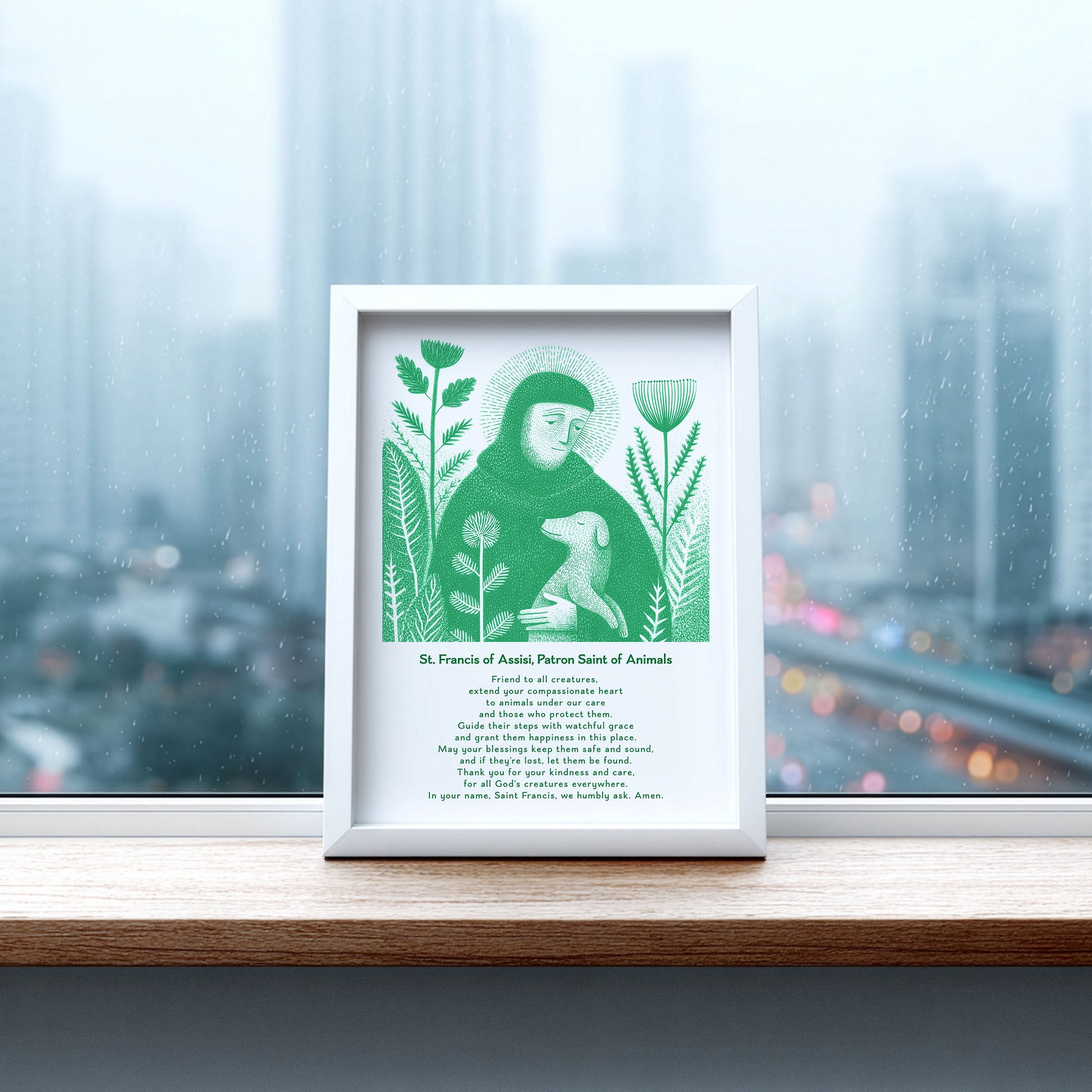 St Francis with Dog Art Print - Green interior mockup 07 - p_20_franc_dog_0004_Layer 6