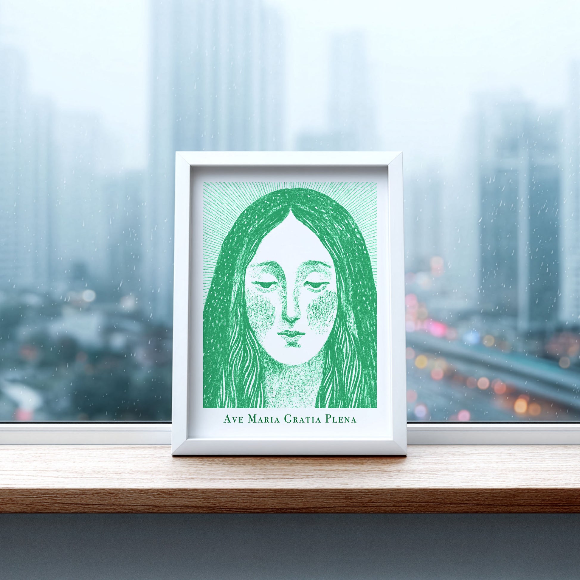 Virgin Mary Art Print - Green interior mockup 06 - p_20_maria_0004_Layer 6