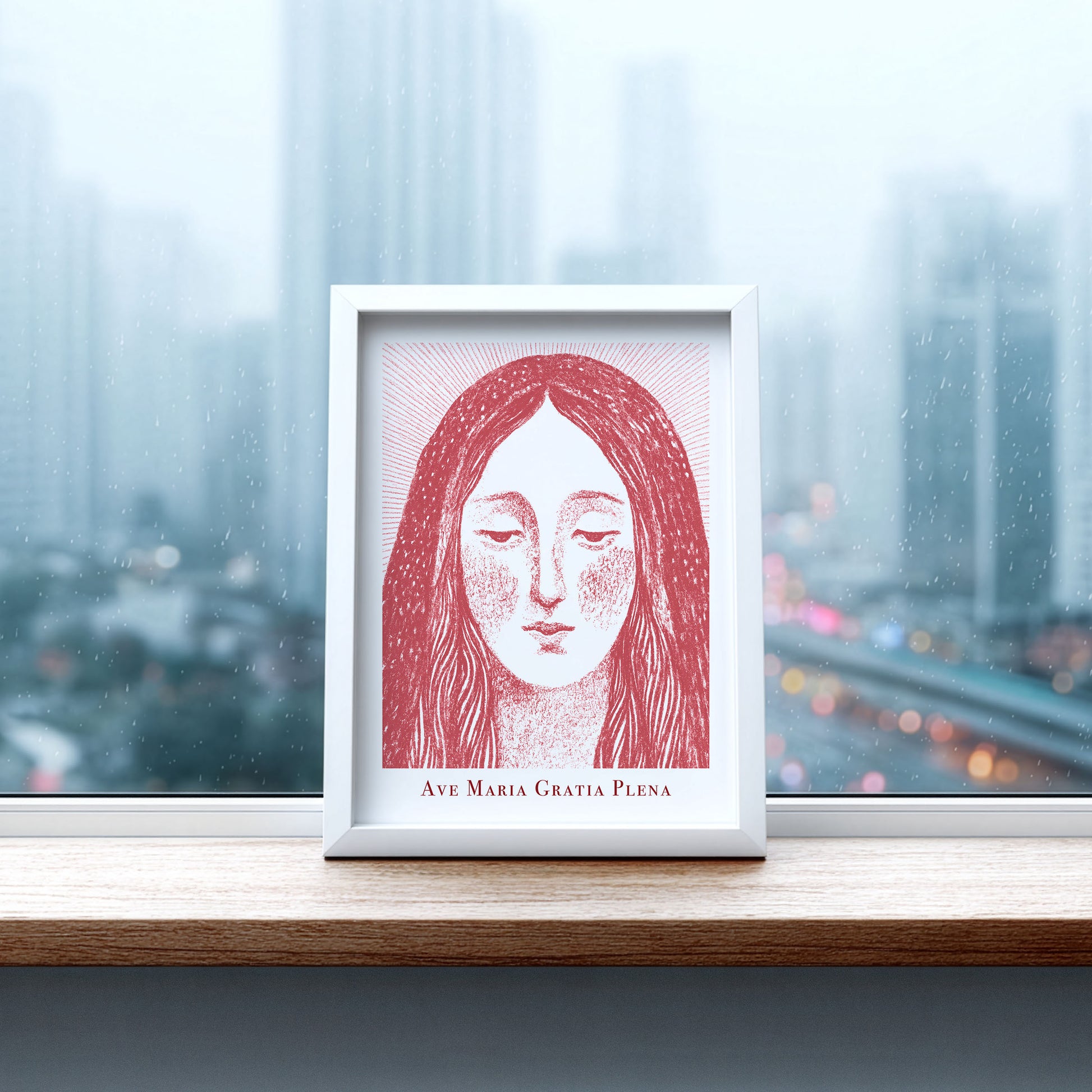 Virgin Mary Art Print - Red interior mockup 07 - p_20_maria_0007_Layer 3
