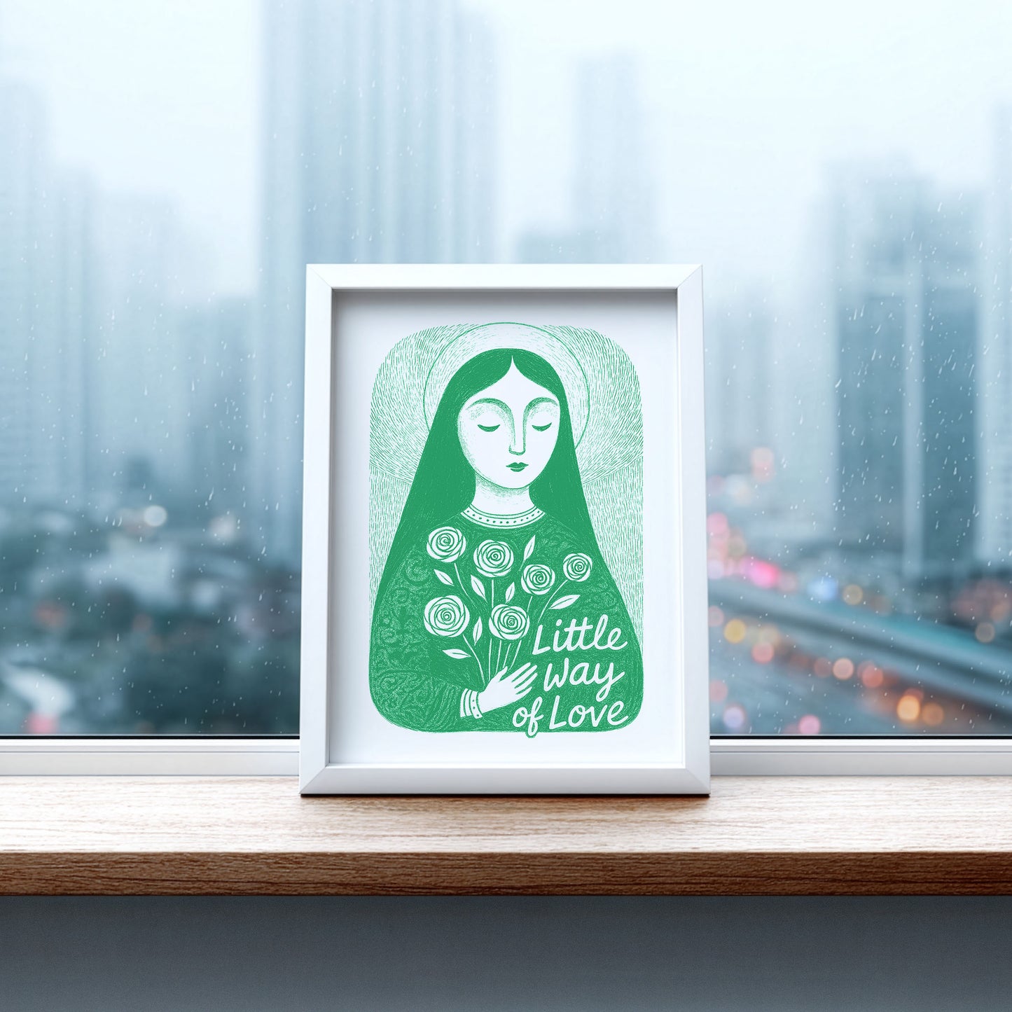 St Therese of Lisieux Art Print - Green interior mockup 06 - p_20_ter_0004_Layer 6