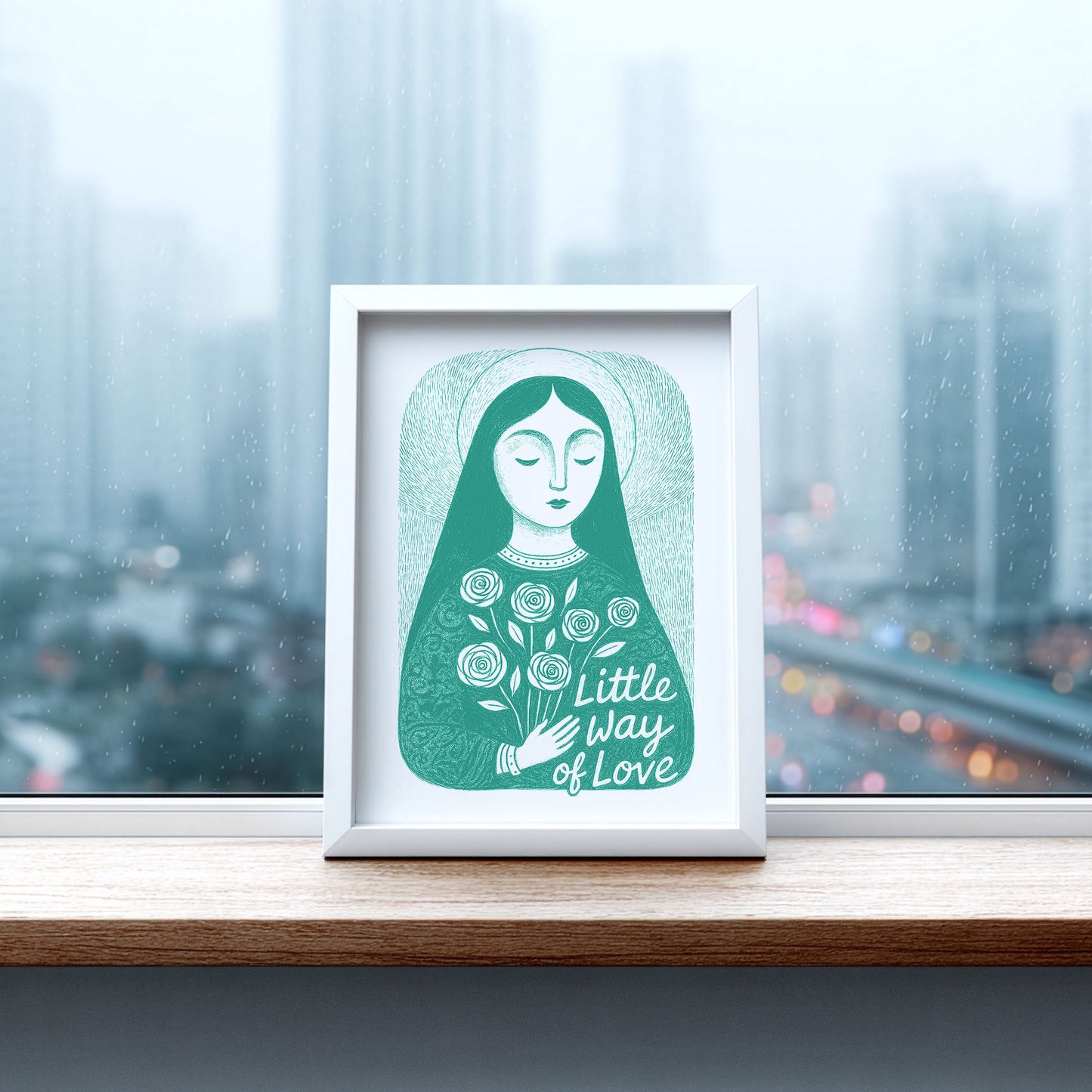 St Therese of Lisieux Art Print - Teal interior mockup 06 - p_20_ter_0008_Layer 2