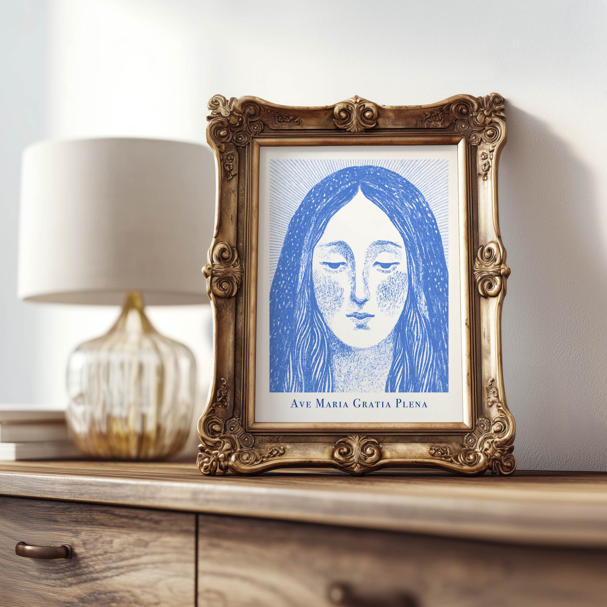 Virgin Mary Art Print - Blue interior mockup 07 - p_21_maria_0001_Layer 9