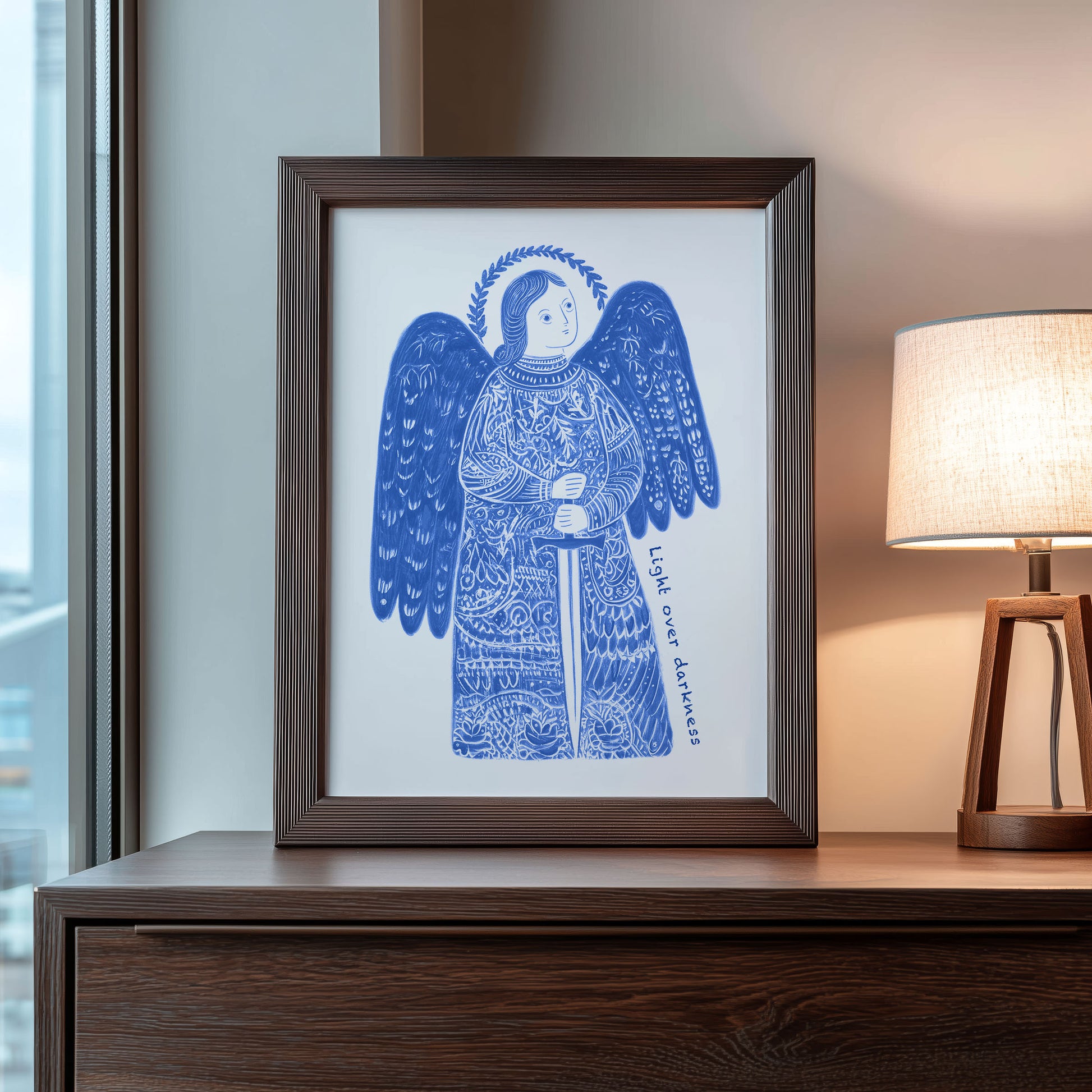 St Michael the Archangel Art Print - Blue interior mockup 08 - p_22_am_0001_Layer 9