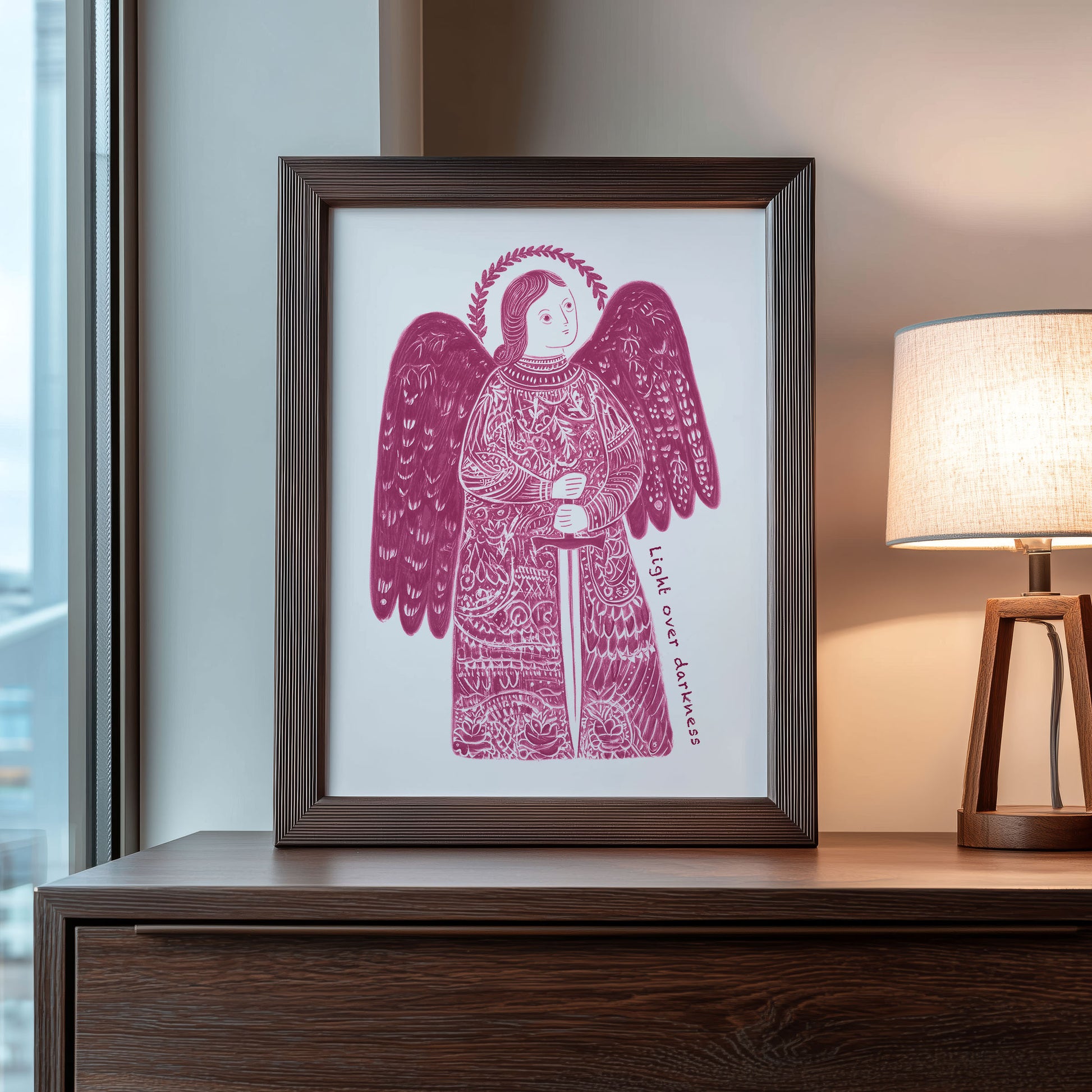 St Michael the Archangel Art Print - Pink interior mockup 08 - p_22_am_0005_Layer 5