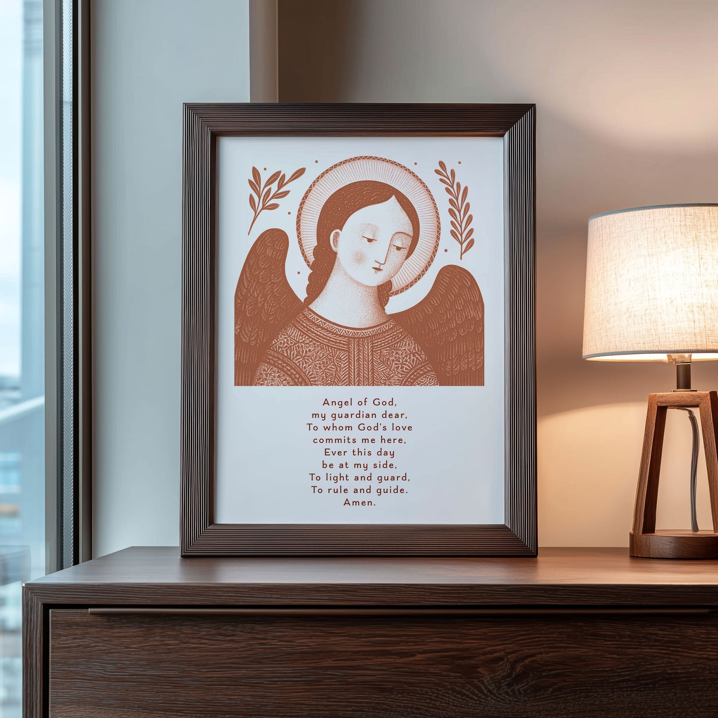Guardian Angel for Boys Art Print - Terracotta interior mockup 08 - p_22_boy_0009_Layer 1