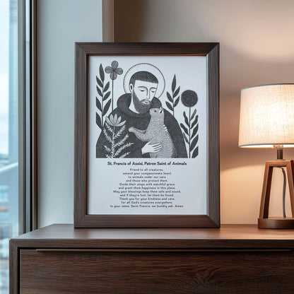 St Francis with Cat Art Print - Black interior mockup 09 - p_22_franc_cat_0000_Layer 10