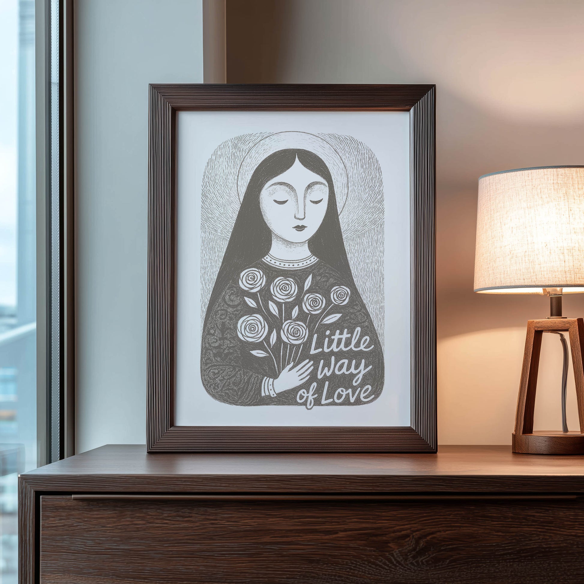 St Therese of Lisieux Art Print - Brown interior mockup 09 - p_22_ter_0003_Layer 7