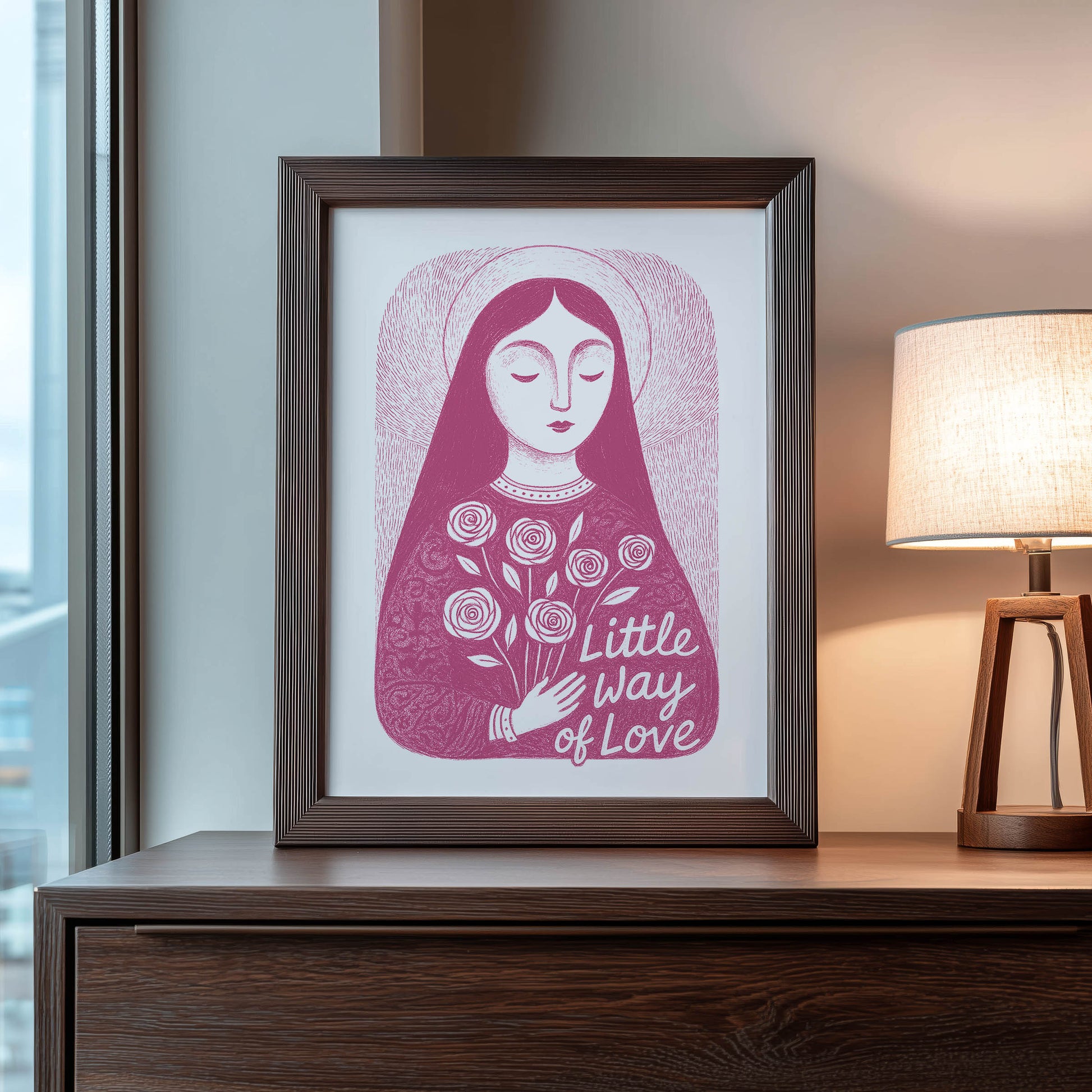St Therese of Lisieux Art Print - Pink interior mockup 08 - p_22_ter_0005_Layer 5