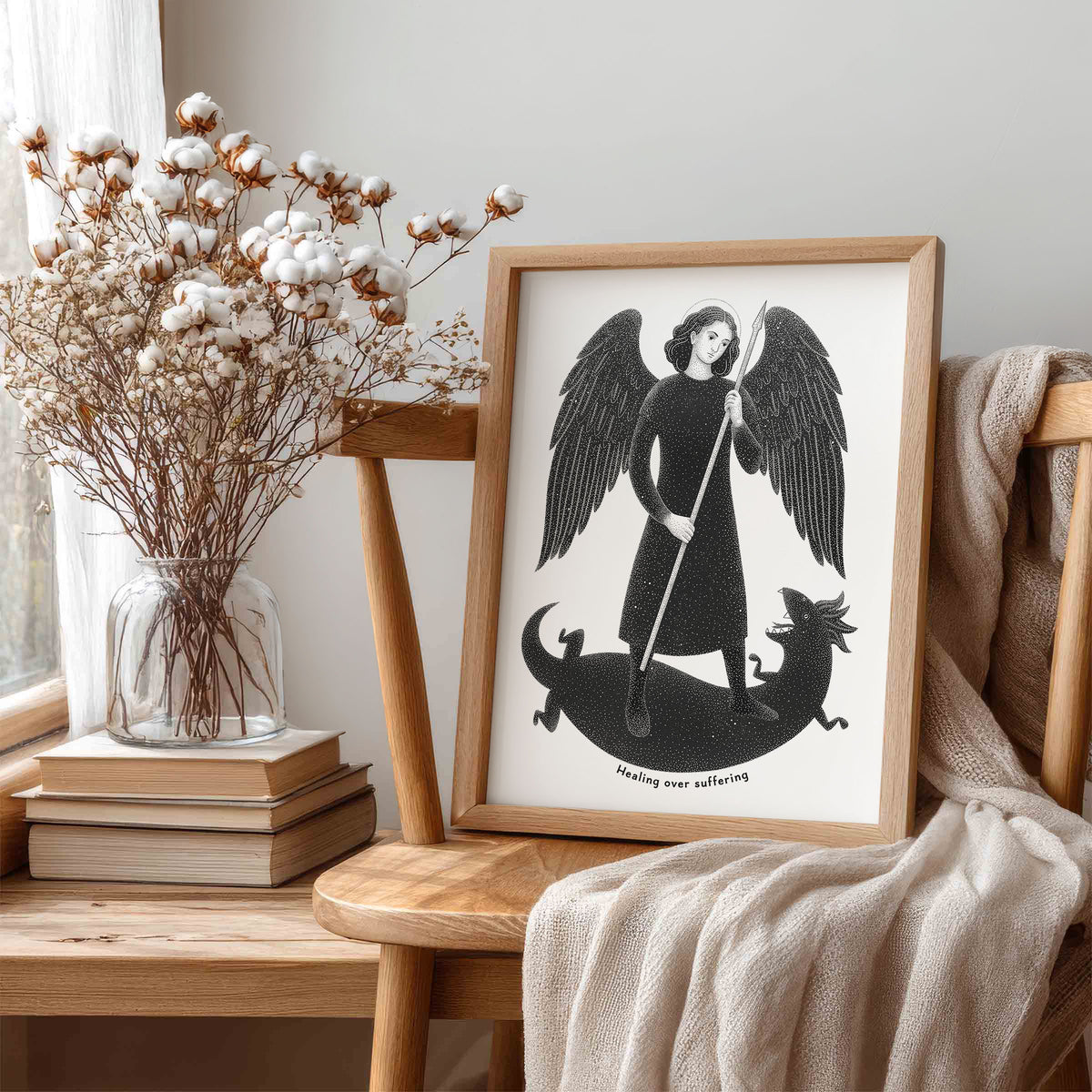Black St Raphael the Archangel Art Print gallery 1