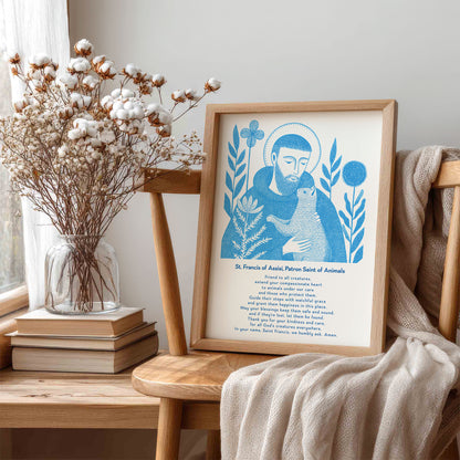 St Francis with Cat Art Print - Deep Blue interior mockup 07 - p_2_franc_cat_0002_Layer 8
