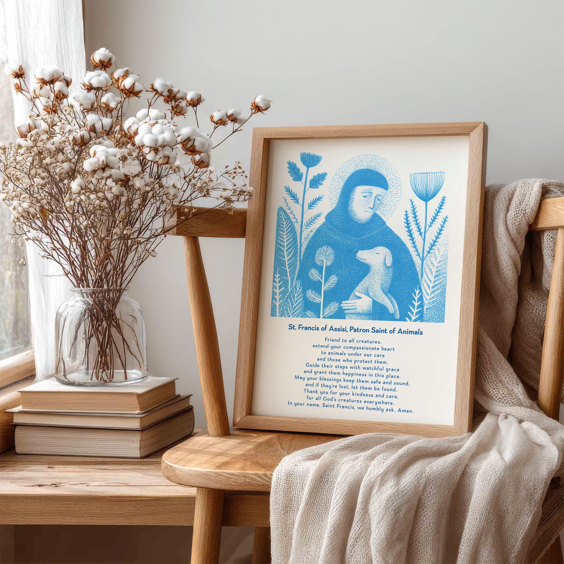 St Francis with Dog Art Print - Deep Blue interior mockup 07 - p_2_franc_dog_0002_Layer 8