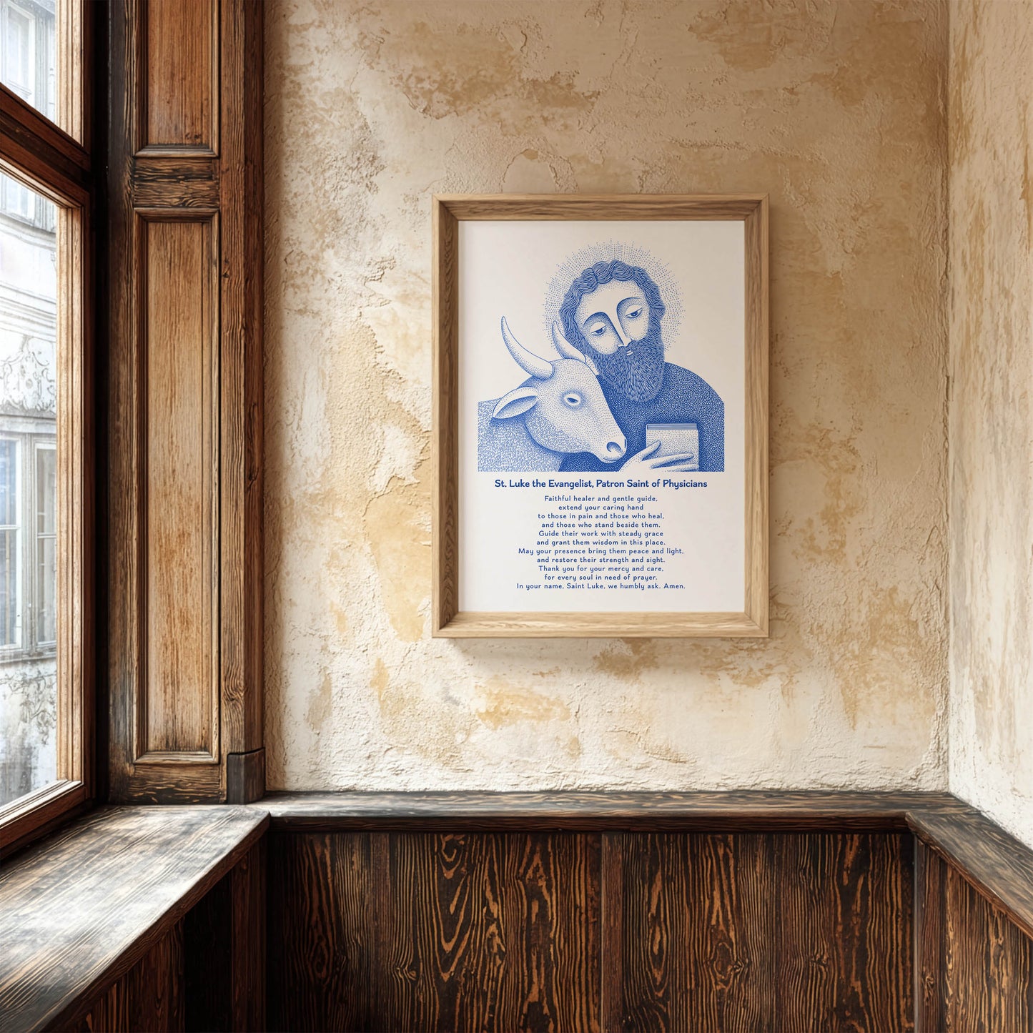 St Luke Art Print - Blue interior mockup 05 - p_34_old_wall_0002_Layer 3
