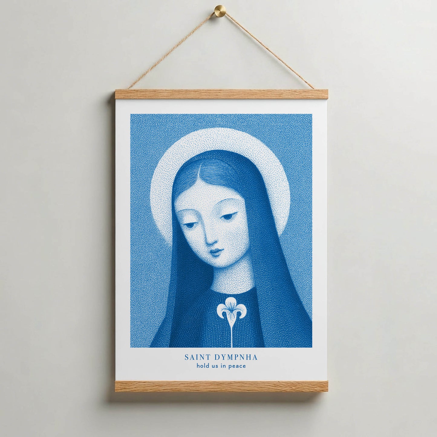 St Dymphna Art Print - Deep Blue interior mockup 06 - p_37_hanging_0010_Layer 14