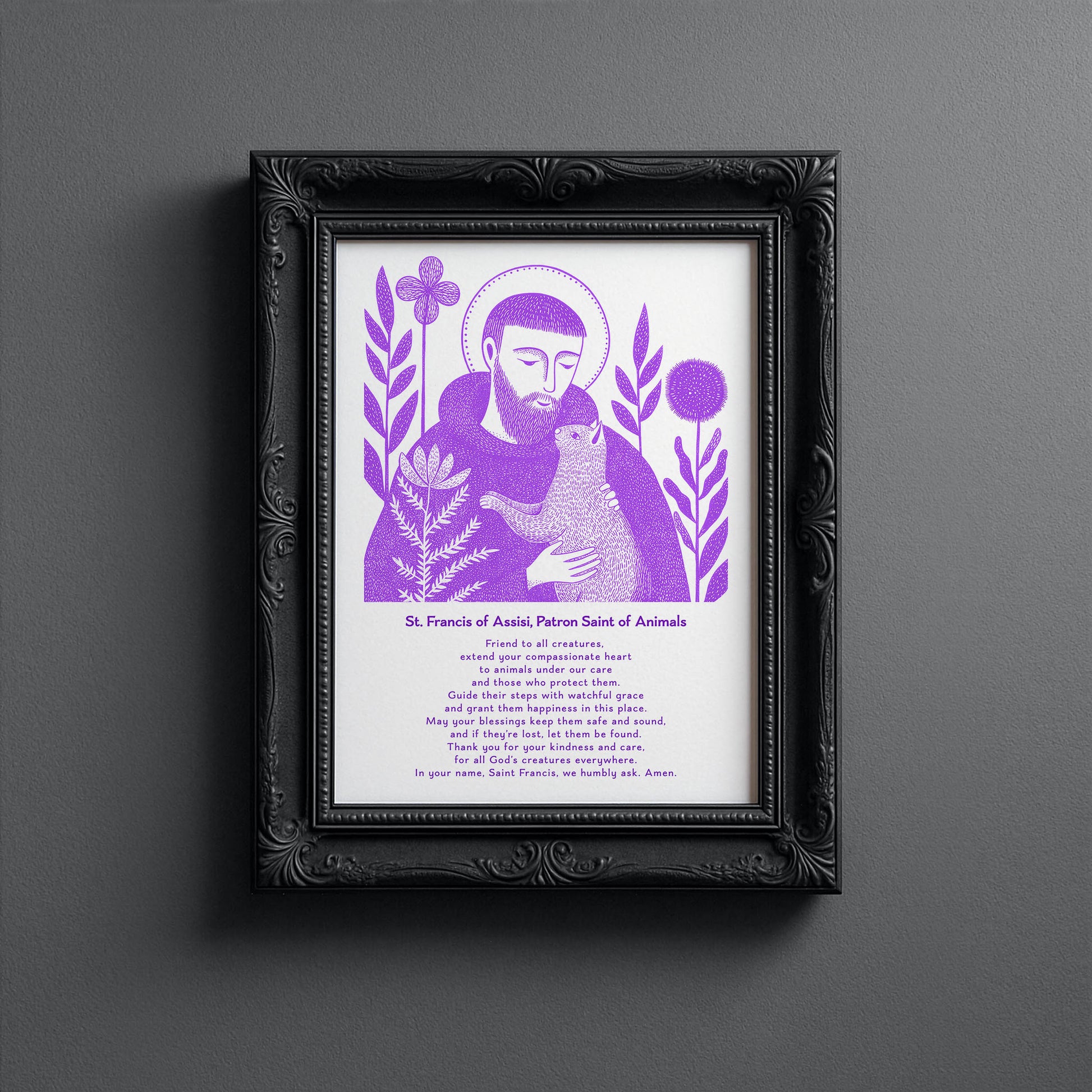 St Francis with Cat Art Print - Purple interior mockup 13 - p_5_franc_cat_0006_Layer 4