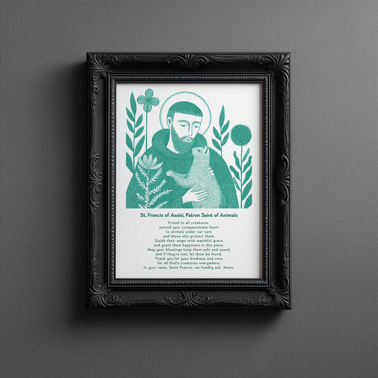 St Francis with Cat Art Print - Teal interior mockup 14 - p_5_franc_cat_0008_Layer 2