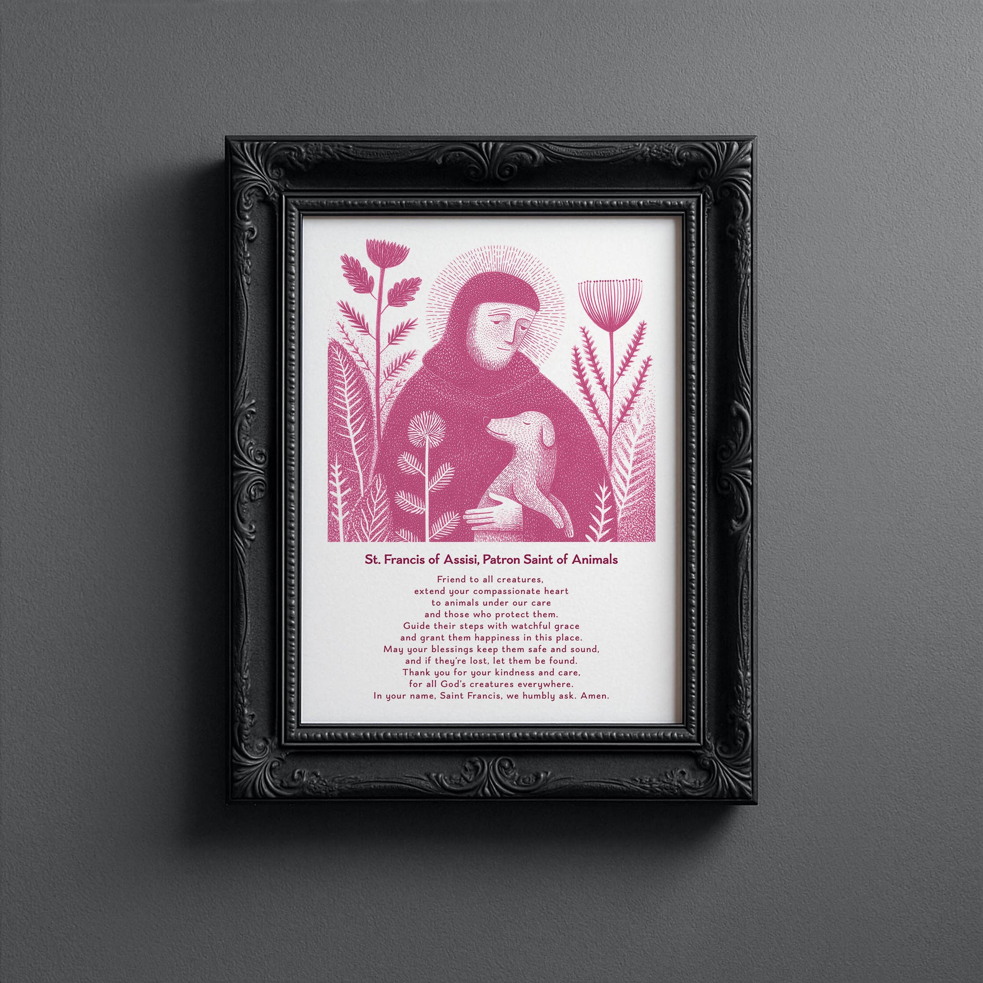 St Francis with Dog Art Print - Pink interior mockup 12 - p_5_franc_dog_0004_Layer 4