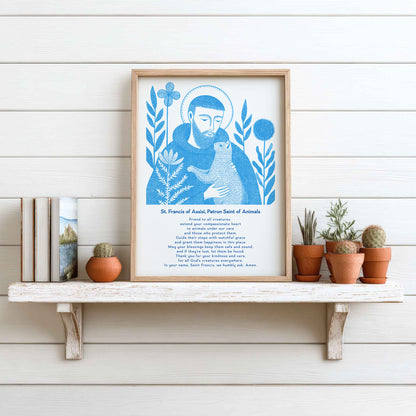 St Francis with Cat Art Print - Deep Blue interior mockup 14 - p_7_franc_cat_0002_Layer 3