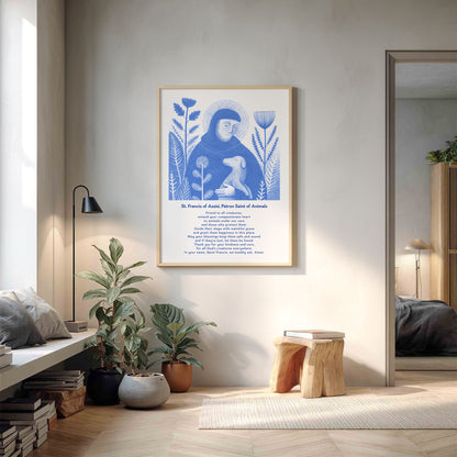 St Francis with Dog Art Print - Blue interior mockup 16 - p_9_franc_dog_0001_Layer 9