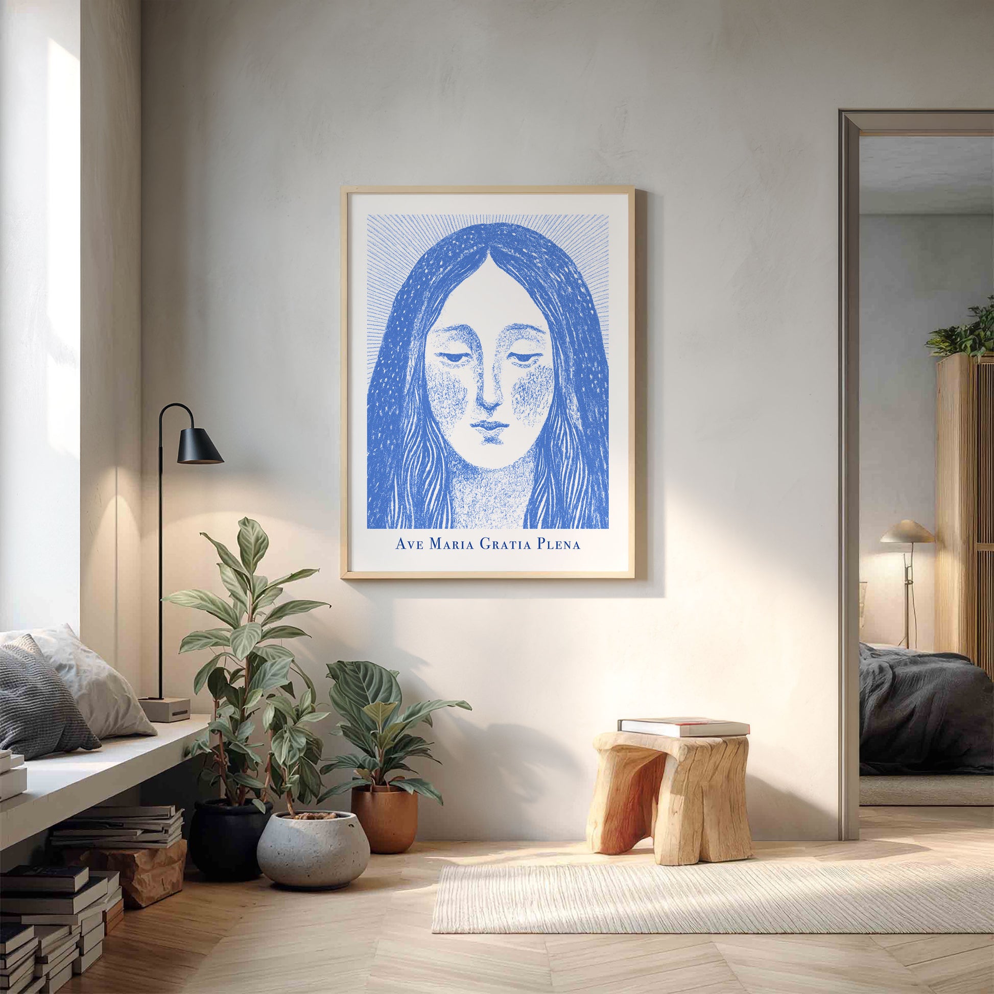 Virgin Mary Art Print - Blue interior mockup 14 - p_9_maria_0003_Layer 9