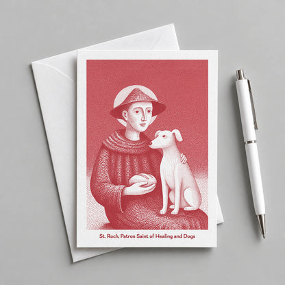 Red St Roch card with an envelope and pen