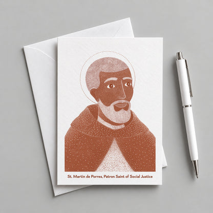Terracotta St Martin de Porres card with an envelope and pen